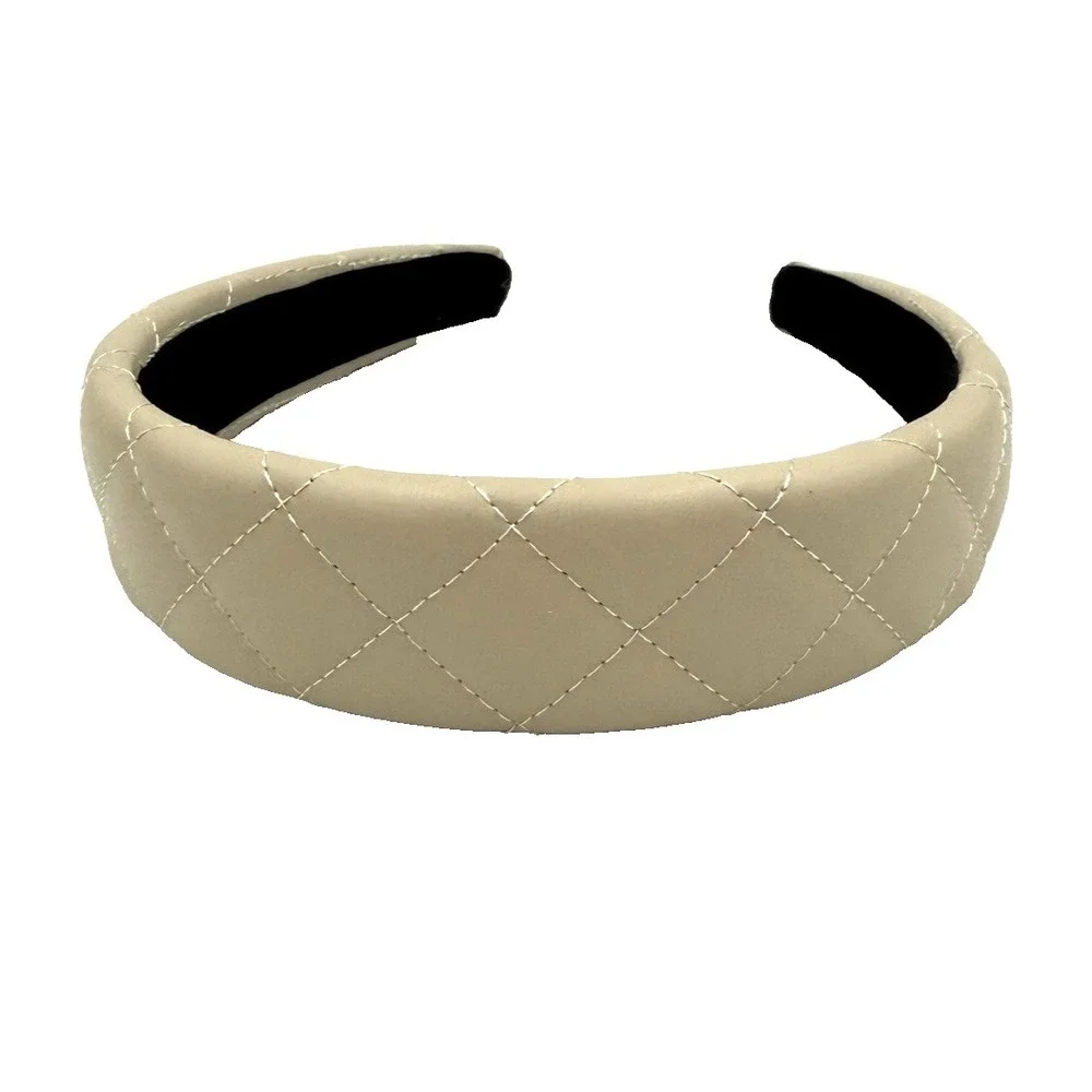 Handmade Neutral Beige Faux Leather‎ Headband Luxury High-End Hair Accessory NEW